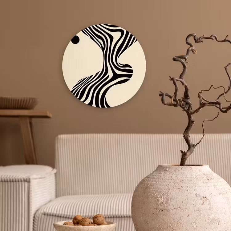 Beige - Lijnen - Golvend - Abstract Wandcirkel plexiglas klein -sfeer1