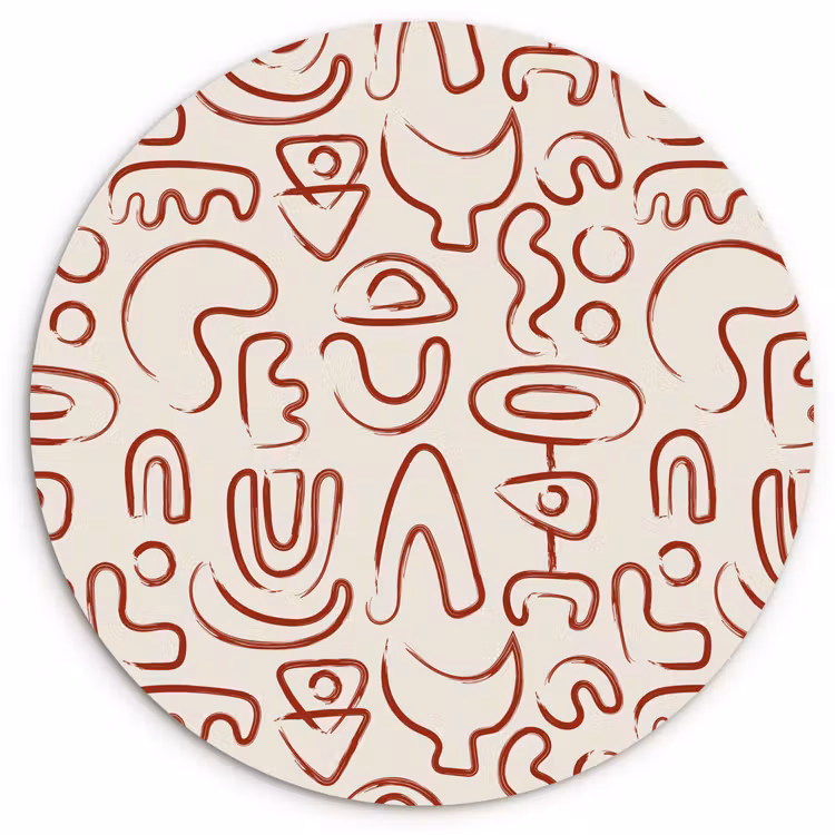 Beige - Vormen - Rood - Patroon Wandcirkel plexiglas klein 852 -3d
