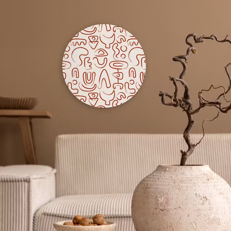 Beige - Vormen - Rood - Patroon Wandcirkel plexiglas klein 852 -sfeer1
