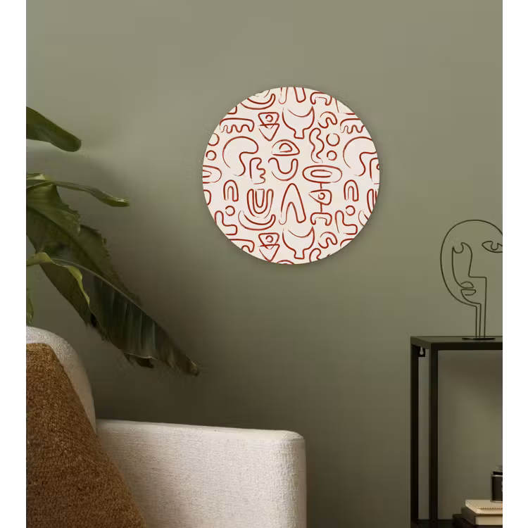 Beige - Vormen - Rood - Patroon Wandcirkel plexiglas klein 852 -sfeer3