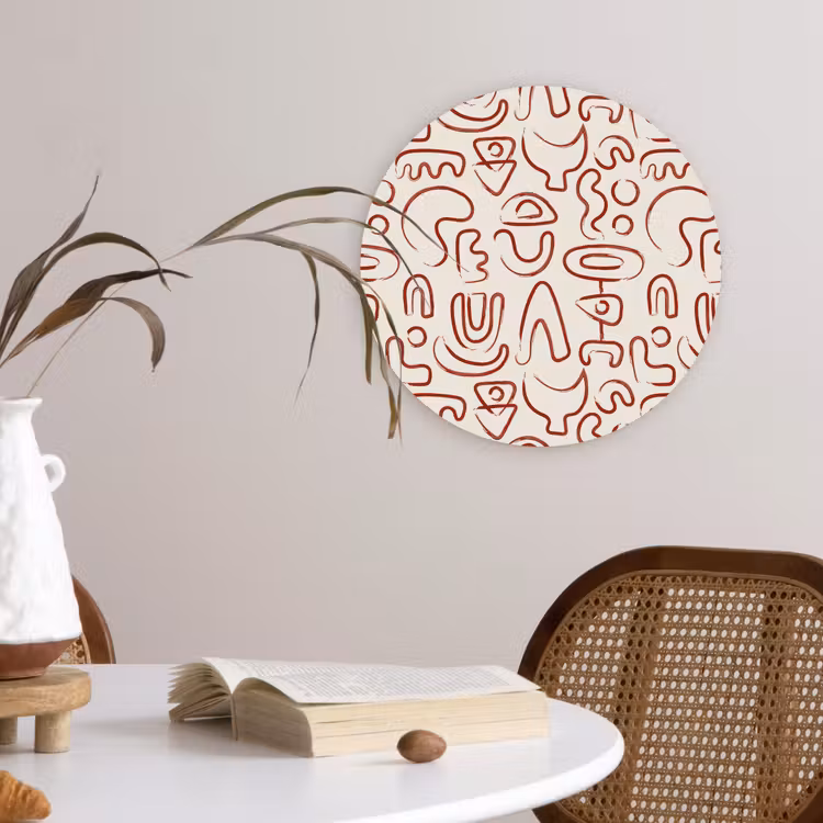 Beige - Vormen - Rood - Patroon Wandcirkel plexiglas klein 852 -sfeer4