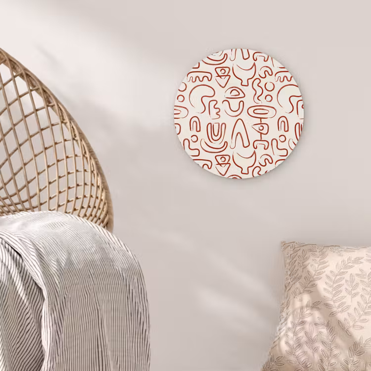 Beige - Vormen - Rood - Patroon Wandcirkel plexiglas klein 852 -sfeer5
