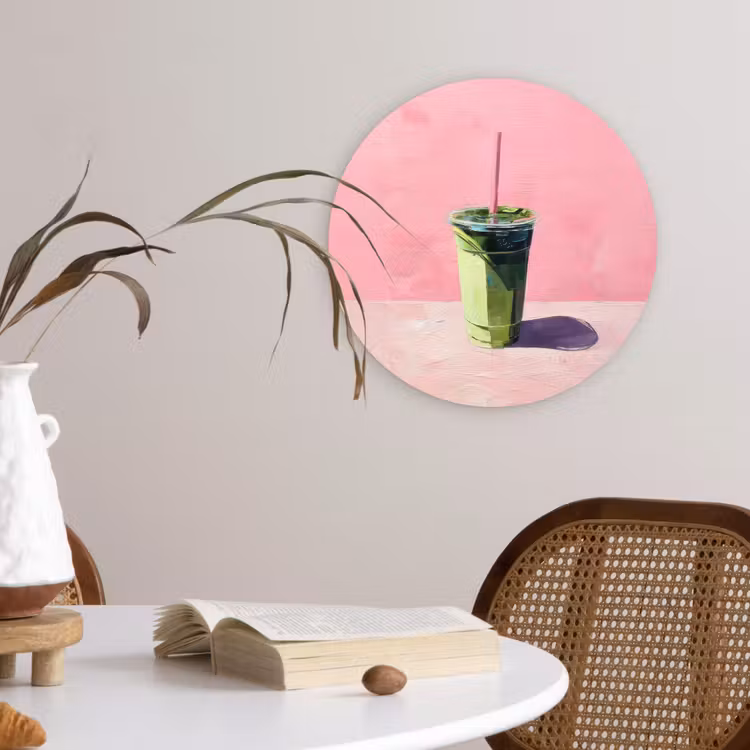 Beker - Rietje - Minimalistisch - Groen Wandcirkel plexiglas klein -sfeer4