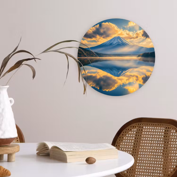 Berg - Rivier - Zonsondergang Wandcirkel plexiglas klein -sfeer4