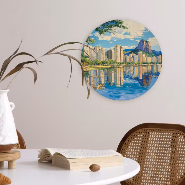 Berg - Skyline - Strand - Water Wandcirkel plexiglas klein -sfeer4