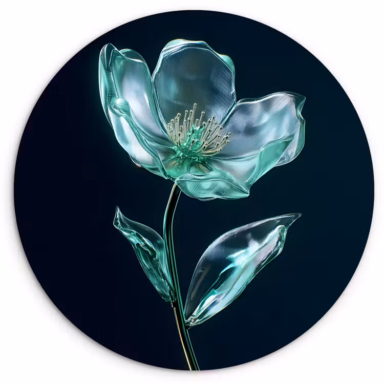 Bladeren - Bloem - Glazen - Donkerblauw Wandcirkel plexiglas klein -3d