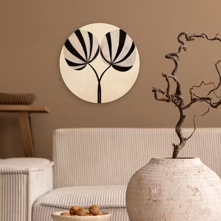 Bladeren - Gestreept - Stengel - Beige Wandcirkel plexiglas klein -sfeer1