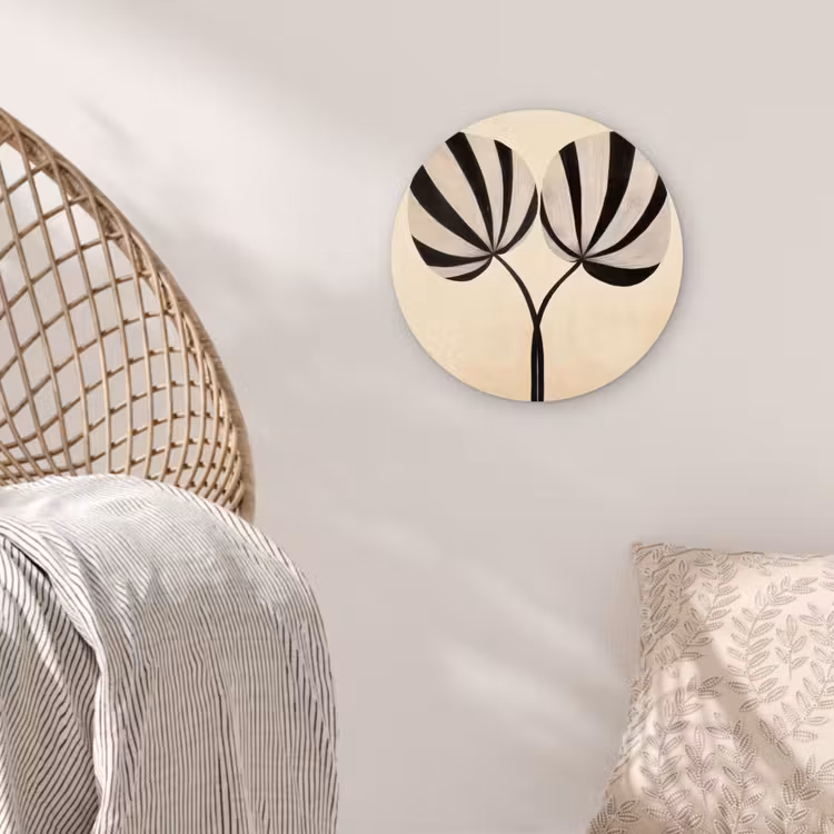 Bladeren - Gestreept - Stengel - Beige Wandcirkel plexiglas klein -sfeer5
