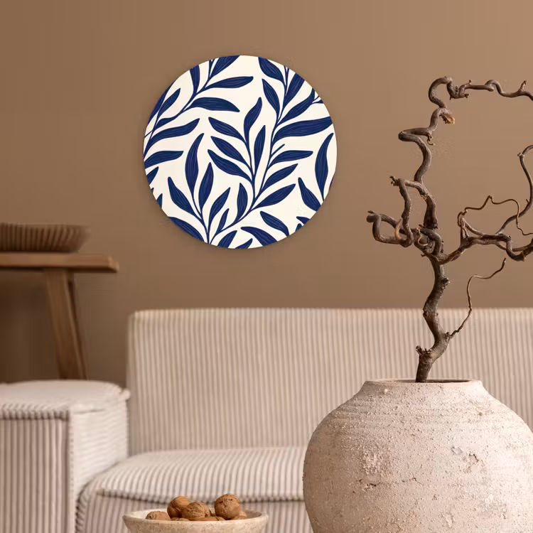 Bladeren - Klimop - Donkerblauw Wandcirkel plexiglas klein -sfeer1