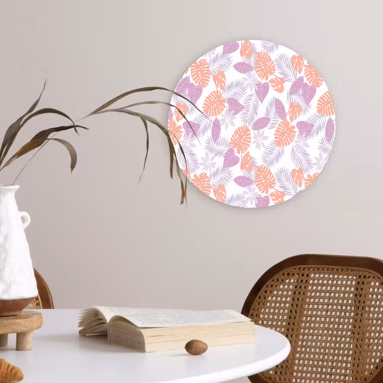 Bladeren - Pastelkleuren - Tropisch Wandcirkel plexiglas klein 852 -sfeer4