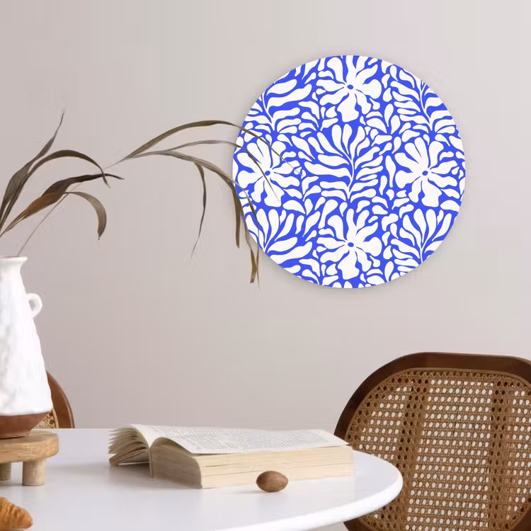 Blauw - Bloemen - Wit Wandcirkel plexiglas klein 852 -sfeer4