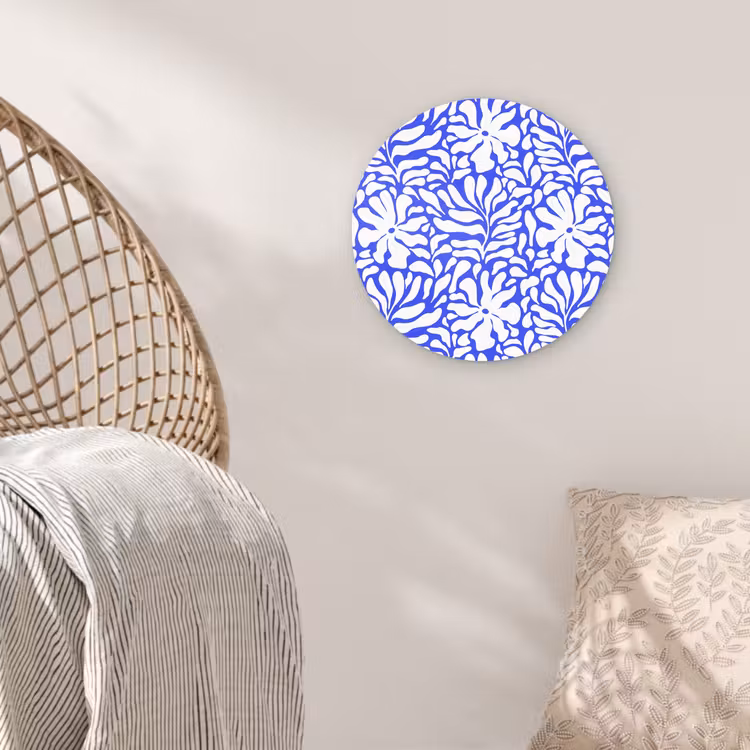 Blauw - Bloemen - Wit Wandcirkel plexiglas klein 852 -sfeer5