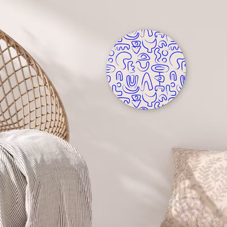 Blauw - Patroon - Abstract - Beige Wandcirkel plexiglas klein 852 -sfeer5