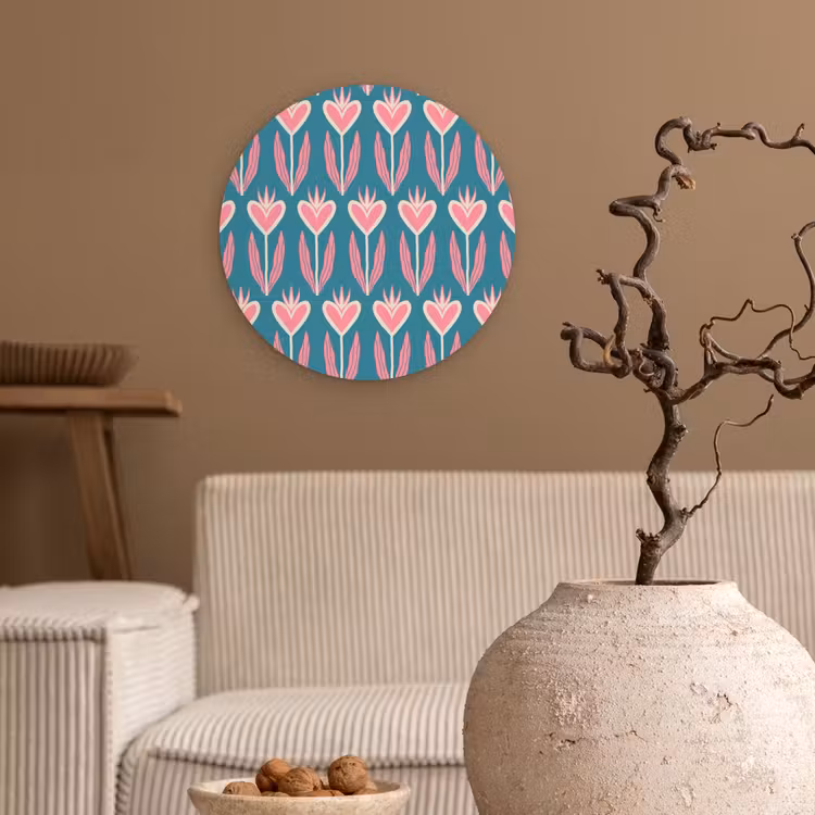 Blauw - Retro - Patroon - Hartjes Wandcirkel plexiglas klein 852 -sfeer1