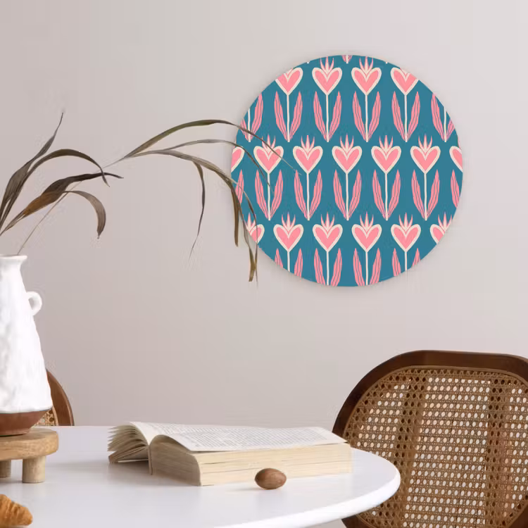 Blauw - Retro - Patroon - Hartjes Wandcirkel plexiglas klein 852 -sfeer4