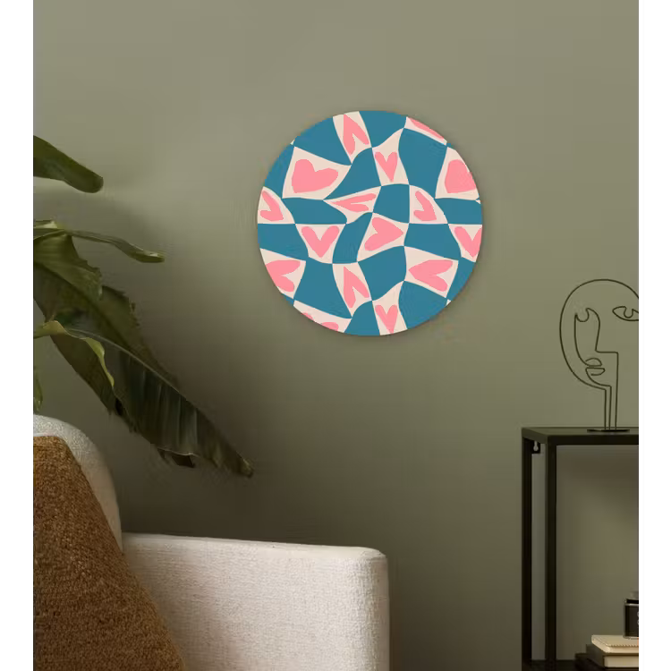 Blauw - Vlakken - Patroon - Hartjes Wandcirkel plexiglas klein 852 -sfeer3