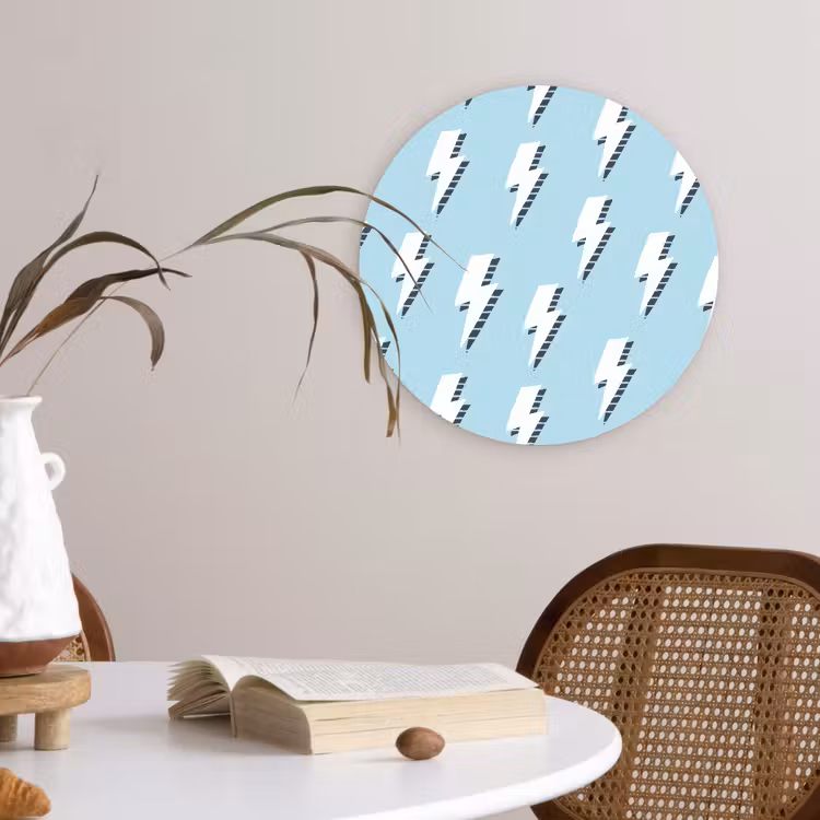 Blauw - Wit - Patroon - Bliksem Wandcirkel plexiglas klein 852 -sfeer4