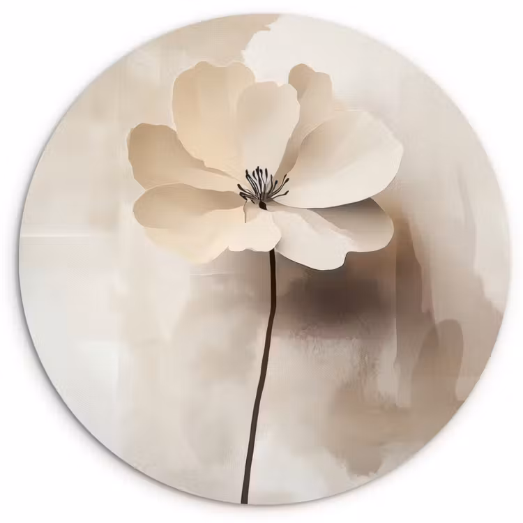 Bloem - Beige - Verf - Schaduw Wandcirkel plexiglas klein -3d