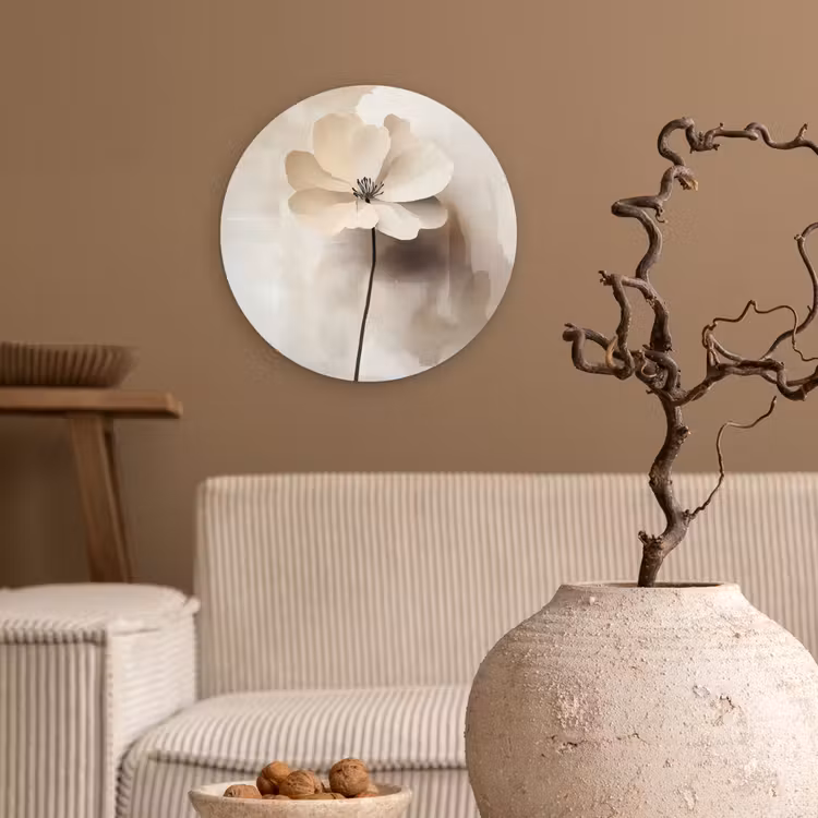 Bloem - Beige - Verf - Schaduw Wandcirkel plexiglas klein -sfeer1