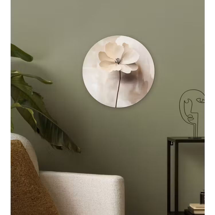 Bloem - Beige - Verf - Schaduw Wandcirkel plexiglas klein -sfeer3