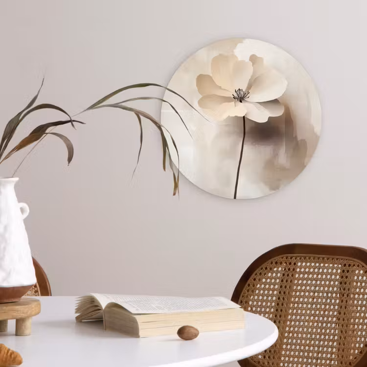 Bloem - Beige - Verf - Schaduw Wandcirkel plexiglas klein -sfeer4