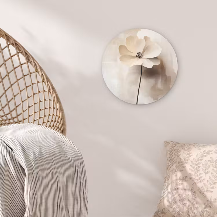 Bloem - Beige - Verf - Schaduw Wandcirkel plexiglas klein -sfeer5
