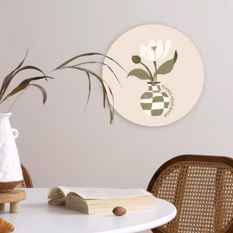 Bloem - Wit - Vaas - Quote Wandcirkel plexiglas klein -sfeer4