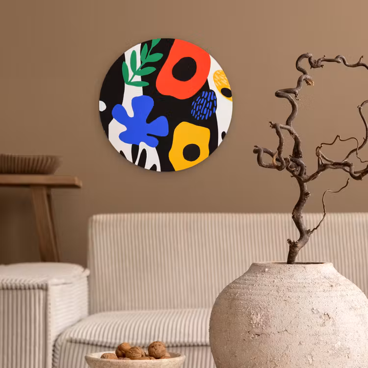 Bloemen - Bladeren - Abstract - Zwart Wandcirkel plexiglas klein -sfeer1