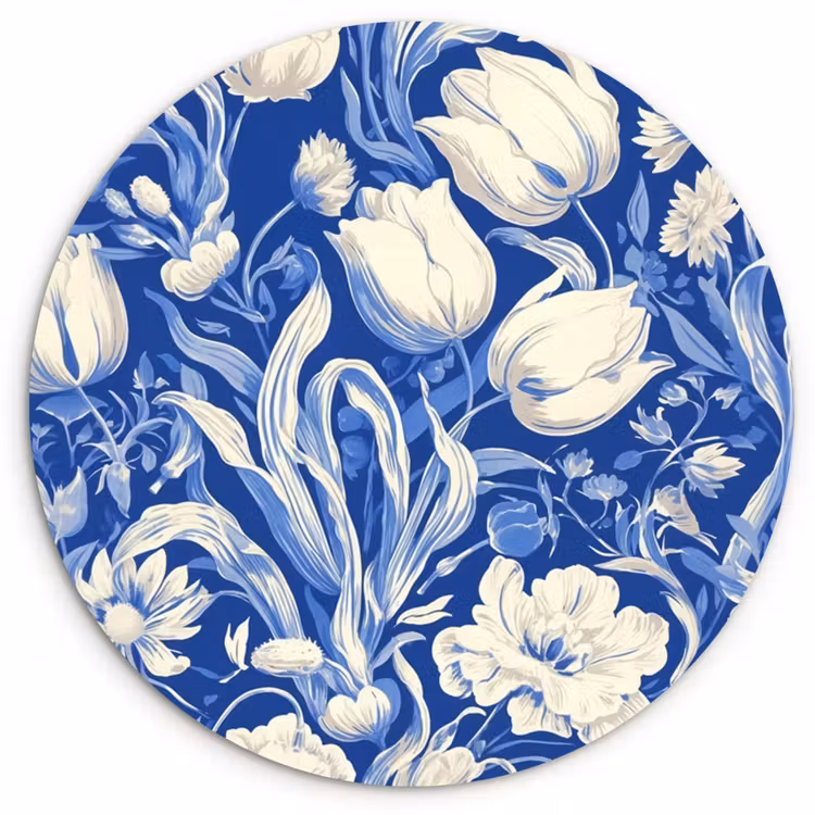 Bloemen - Delfts Blauw - Patroon - Tulp Wandcirkel plexiglas klein -3d