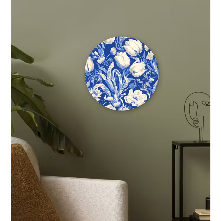 Bloemen - Delfts Blauw - Patroon - Tulp Wandcirkel plexiglas klein -sfeer3
