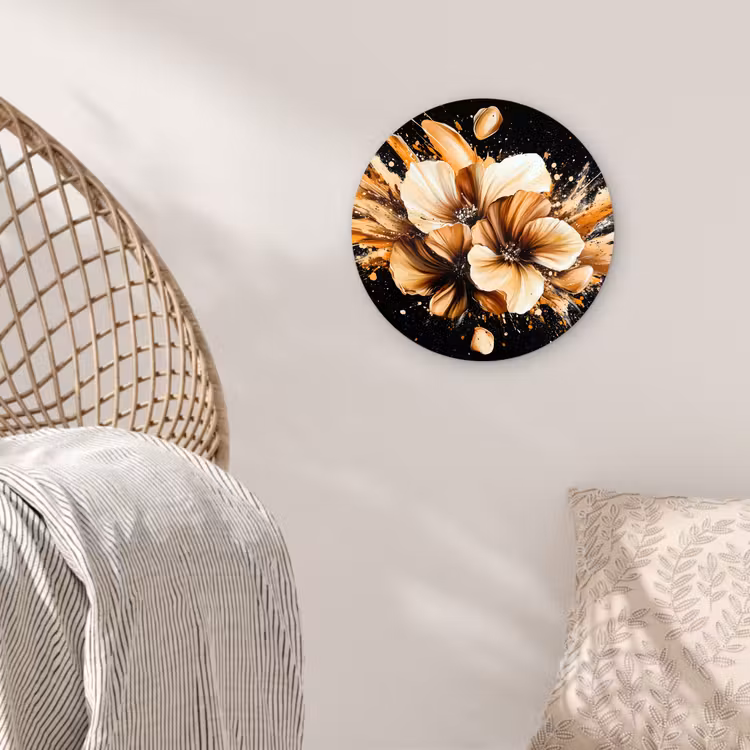 Bloemen - Goud - Graffiti - Zwart - Abstract Wandcirkel plexiglas klein -sfeer5
