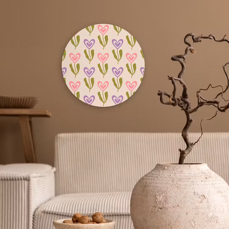 Bloemen - Hartjes - Patroon Wandcirkel plexiglas klein 852 -sfeer1