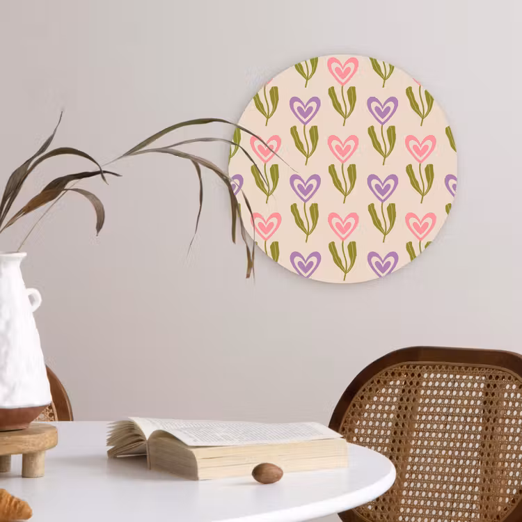 Bloemen - Hartjes - Patroon Wandcirkel plexiglas klein 852 -sfeer4