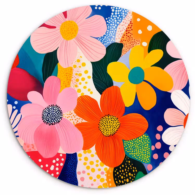 Bloemen - Kleurrijk - Stippen Wandcirkel plexiglas klein -3d