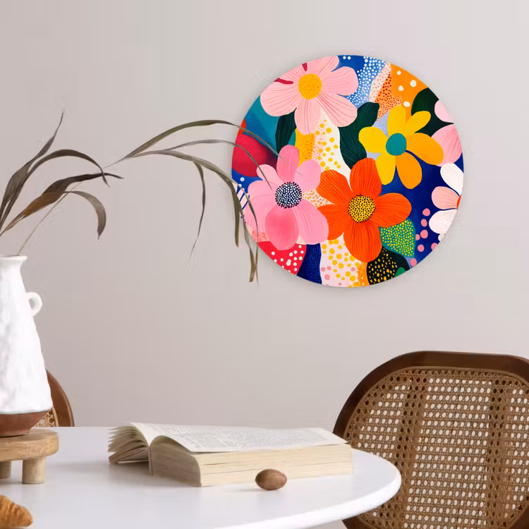 Bloemen - Kleurrijk - Stippen Wandcirkel plexiglas klein -sfeer4