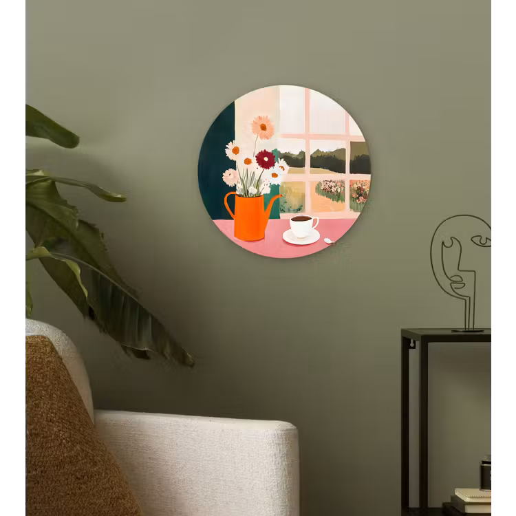 Bloemen - Koffie - Raam Wandcirkel plexiglas klein -sfeer3