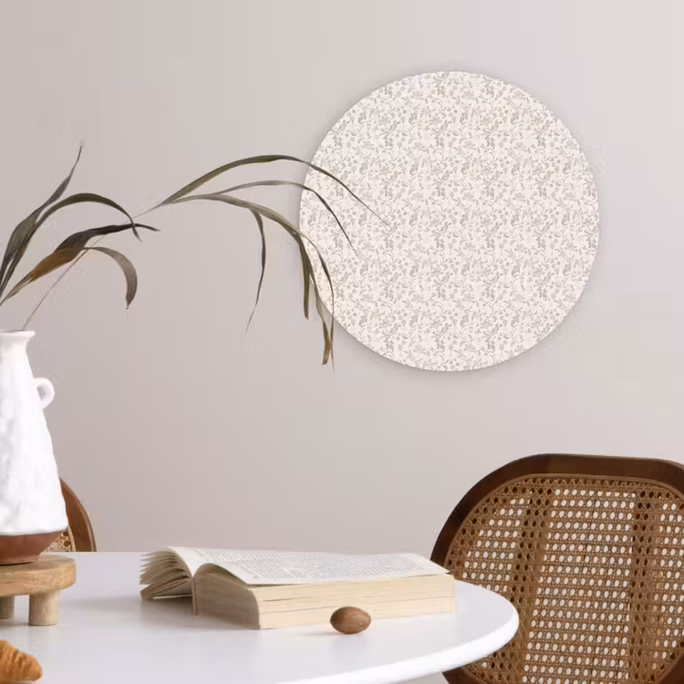 Bloemen - Patroon - Taupe Wandcirkel plexiglas klein 852 -sfeer4
