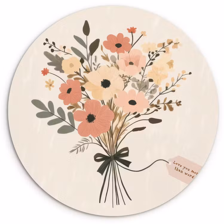 Bloemen - Quote - Beige - Lint Wandcirkel plexiglas klein -3d