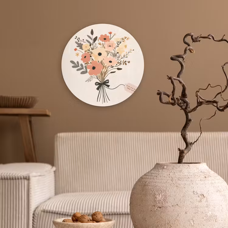 Bloemen - Quote - Beige - Lint Wandcirkel plexiglas klein -sfeer1