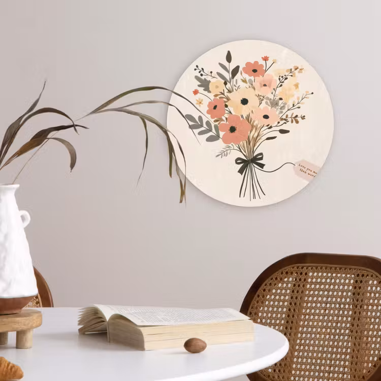 Bloemen - Quote - Beige - Lint Wandcirkel plexiglas klein -sfeer4
