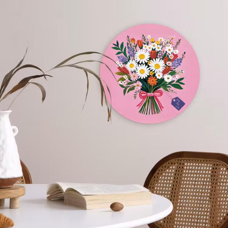 Bloemen - Quote - Kaartje - Kleurrijk Wandcirkel plexiglas klein -sfeer4