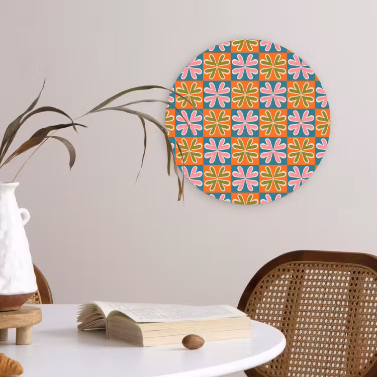 Bloemen - Retro - Patroon - Kleurrijk Wandcirkel plexiglas klein 852 -sfeer4
