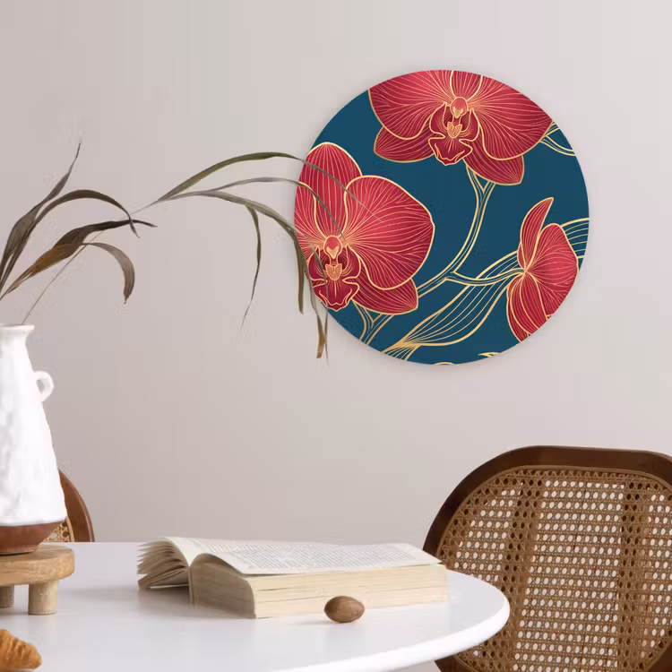 Muurcirkel glas - Bloemen - Rood - Goud - Bloemen - Rood - Goud Wandcirkel plexiglas klein
