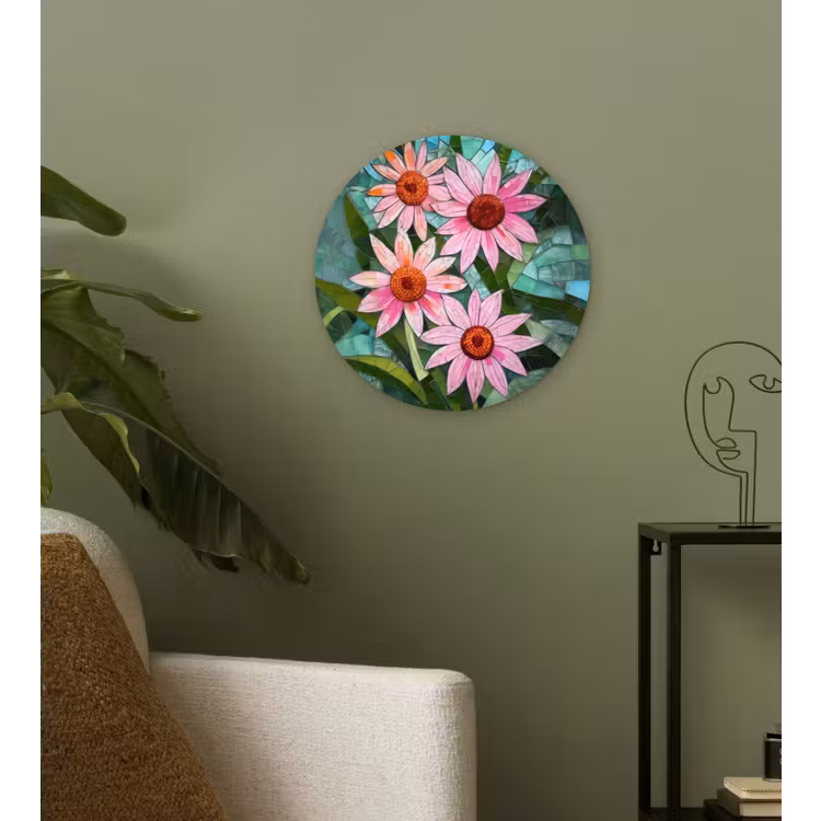 Bloemen - Roze - Glasmozaïek Wandcirkel plexiglas klein -sfeer3