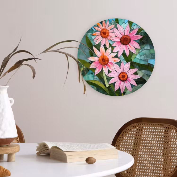 Bloemen - Roze - Glasmozaïek Wandcirkel plexiglas klein -sfeer4