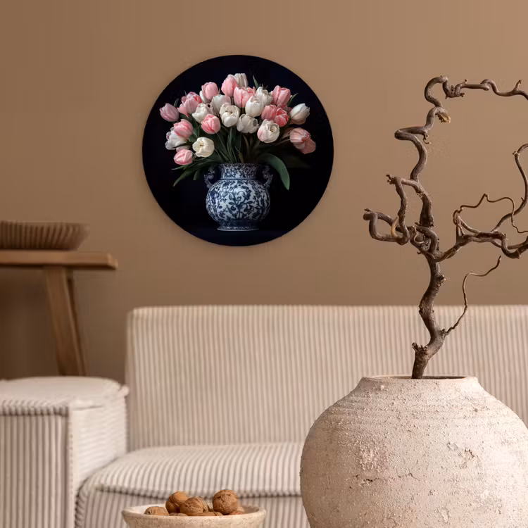 Bloemen - Roze - Tulpen - Vaas Wandcirkel plexiglas klein -sfeer1