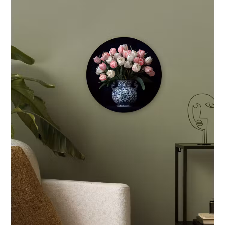 Bloemen - Roze - Tulpen - Vaas Wandcirkel plexiglas klein -sfeer3
