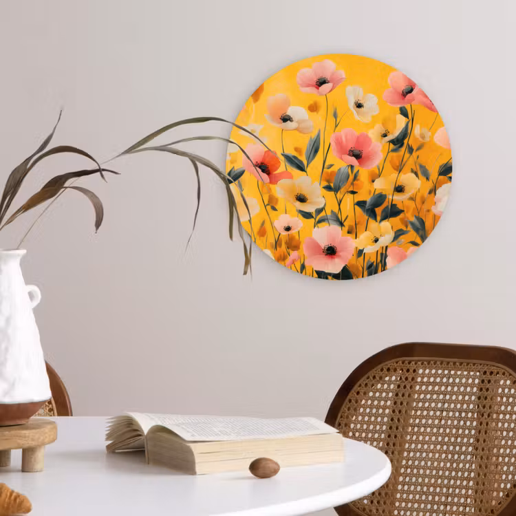 Bloemen - Veld - Geel Wandcirkel plexiglas klein -sfeer4
