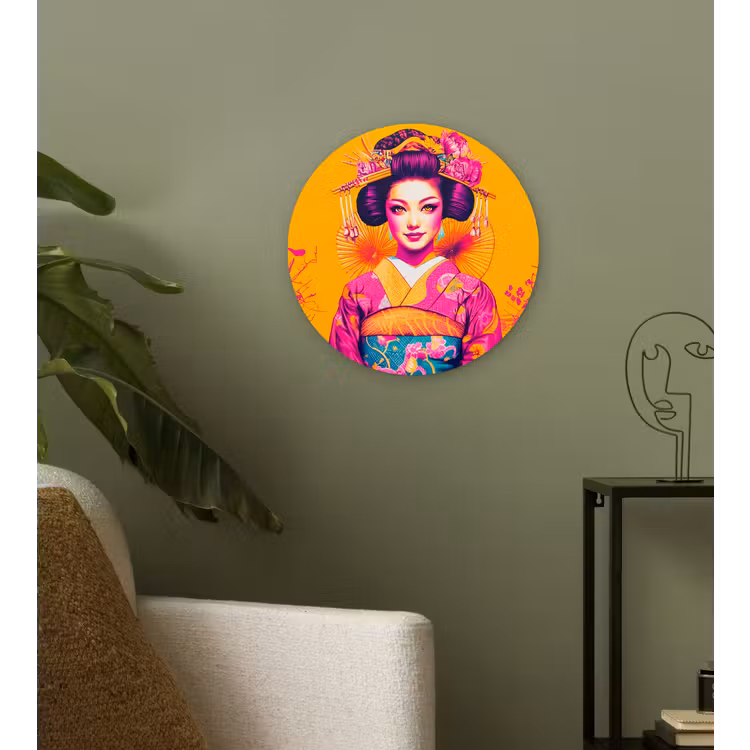 Bloemen - Vrouw - Kimono - Roze Wandcirkel plexiglas klein -sfeer3