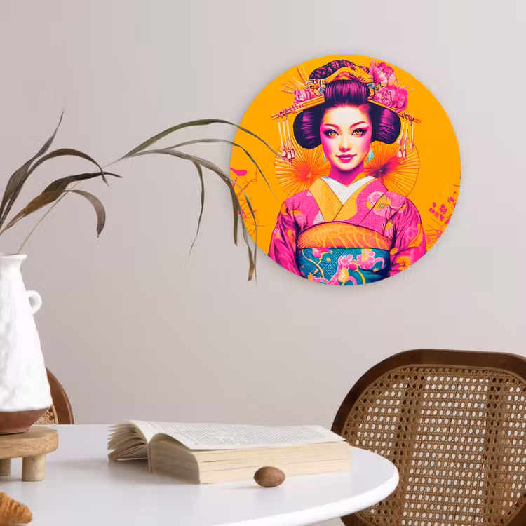 Bloemen - Vrouw - Kimono - Roze Wandcirkel plexiglas klein -sfeer4